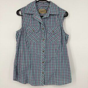 C.E. Schmidt Women's Medium 100 Cotton Plaid Button Up Vest Purple Blue